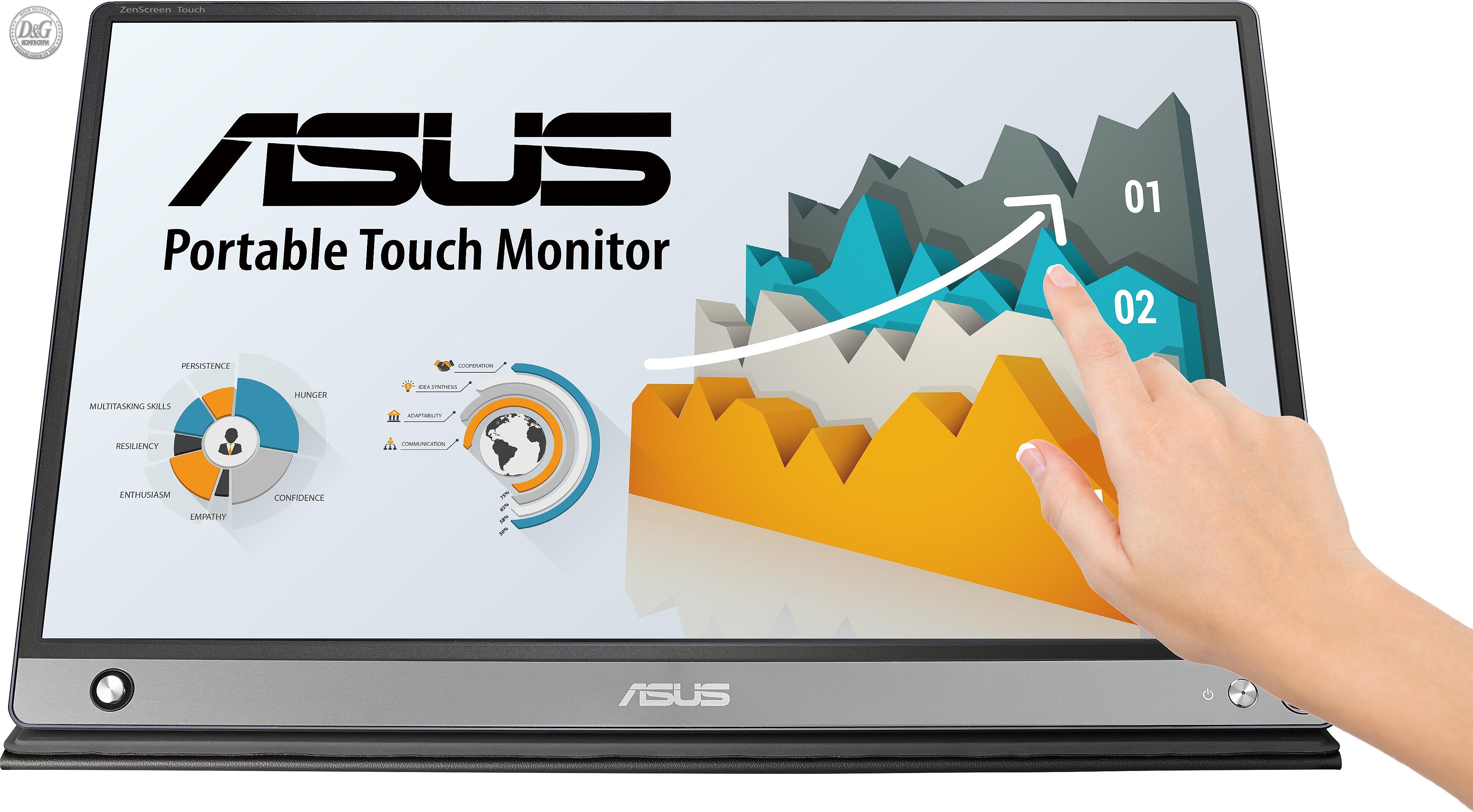 Монитор ASUS ZenScreen Touch MB16AMT, 15.6&quot; FHD (1920x1080) IPS, USB Type-C, Micro HDMI, Battery