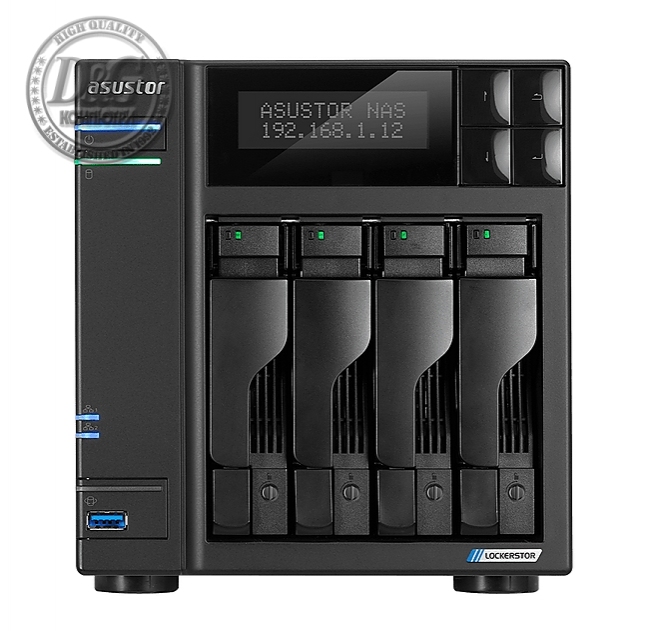 Asustor Lockerstore 4 AS6604T, 4-Bay NAS, Intel Apollo Lake Quad-Core J4125 up to 2.7GHz, 4 GB SO-DIMM DDR4,M.2 Slots (2280 NVMe SSD) x2, GbE x 2, USB 3.2 x 3, HDMI 2.0, WOW (Wake on WAN), WOL, System Sleep Mode, AES-NI hardware encryption