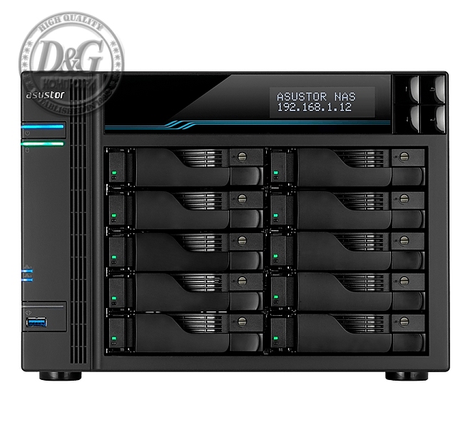 Asustor Lockerstore Pro 10 AS7110T,10 Bay NAS, Intel Xeon Quad-Core E-2224 3.4GHz (up to 4.6GHz) , 8GB DDR4 ECC SODIMM, 2.5GbE x3, 10GbE x1, M.2 Drive Slots x 2, USB 3.2Gen2 x2, USB 3.2Gen1 x1, WOW (Wake on WAN), WOL, System Sleep Mode, AES-NI hardware e