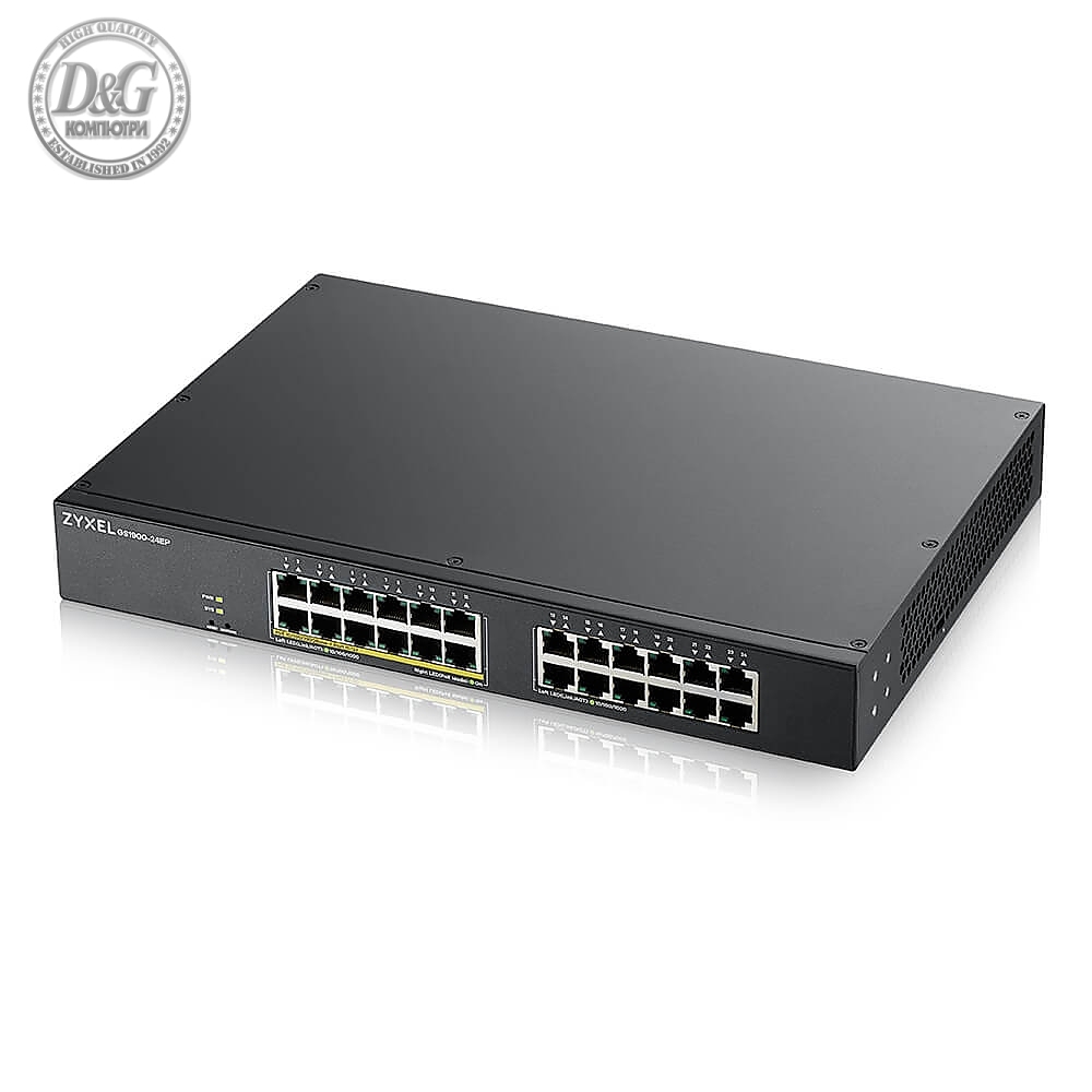 ZyXEL GS1900-24, 24-port GbE L2, 12 Port PoE Smart Switch, rackmount, 130 Watt