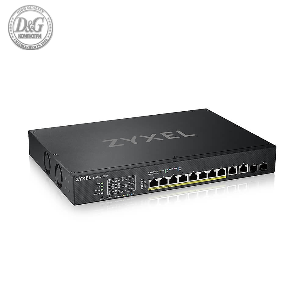 ZyXEL XS1930-12HP, 8-port Multi-Gigabit Smart Managed PoE Switch 375Watt 802.3BT, 2 x 10GbE + 2 x SFP+ Uplink