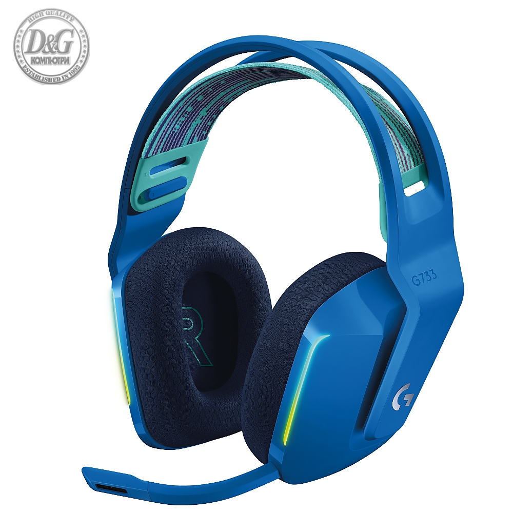 Геймърски слушалки Logitech G733 Blue Lightspeed Wireless RGB, Микрофон, Сини