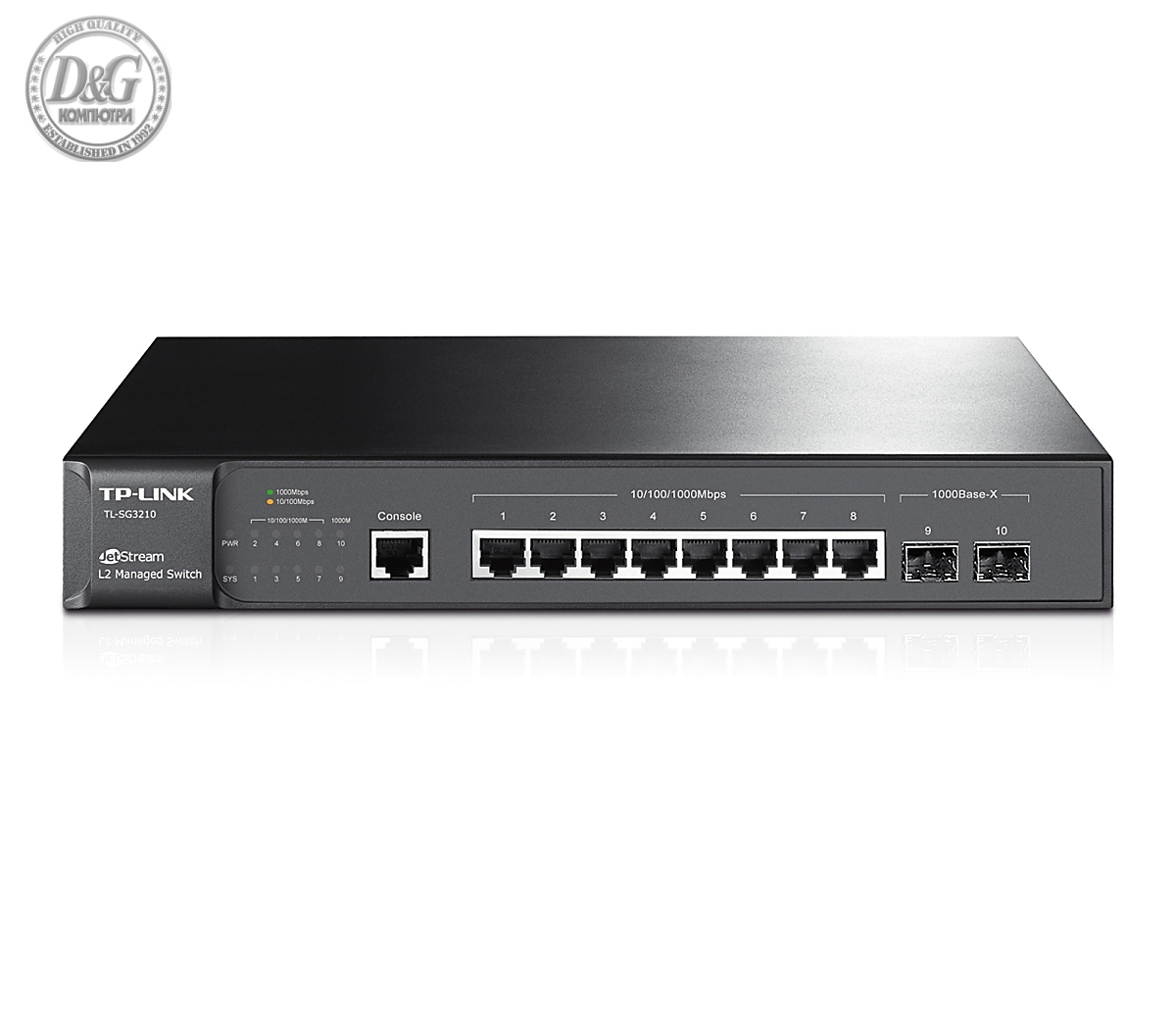 10-port Gigabit L2 Managed Комутатор, 8 10/100/1000Mbps RJ45 ports including 2x SFP  slots