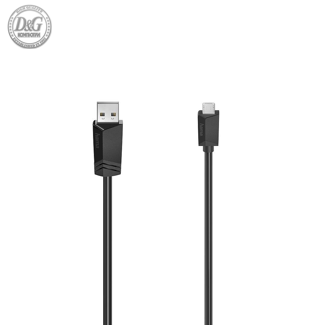 Кабел HAMA USB 2.0- micro USB, Позлатени конектори, 0.75 м., Черен