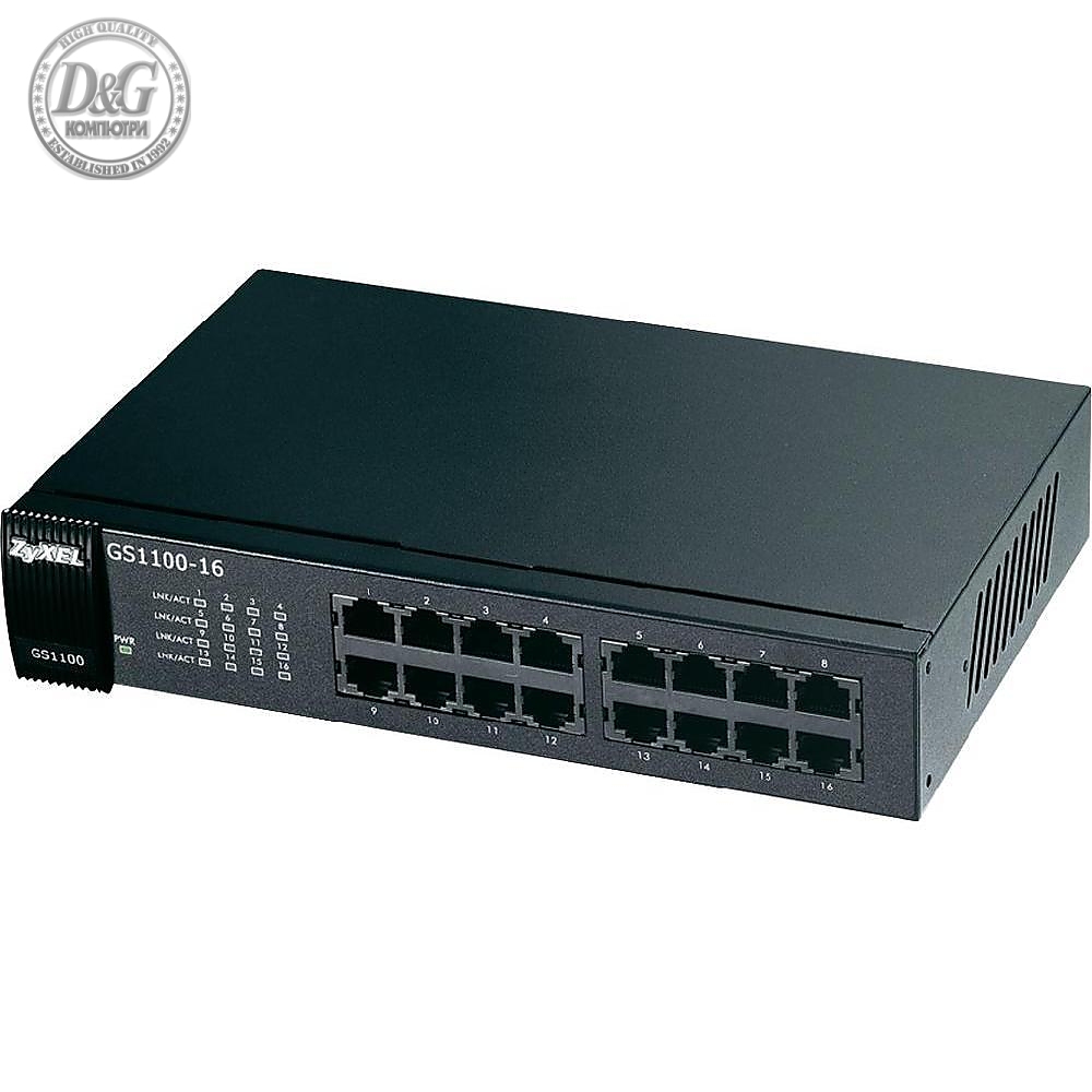 Суич ZYXEL GS1100-16, 16 портов, Gigabit, за монтиране в шкаф