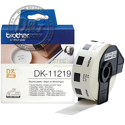 Brother DK-11219 Round Paper 1/2" label 12mm x 12mm x 1200 (Black on White)