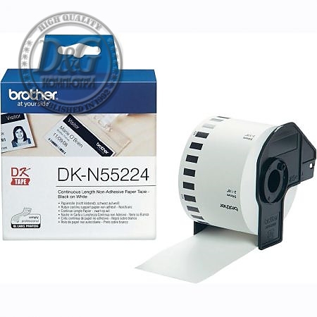 Brother DK-N55224 Roll White Continuous Length Non-Adhesive Paper Tape 54mmx30.48M (Black on White)