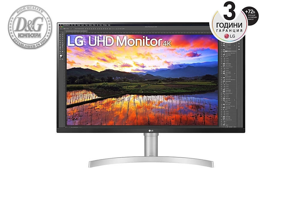 LG 32UN650-W, 31.5" UltraFine UHD LED AG, IPS, DCI-P3 95%, 5ms, 350 cd/m2, 1000:1, 3840x2160, HDR 10, HDMI, DisplayPort, Radeon FreeSync, Dynamic Action Sync, Headphone out, Height, Pivot, Tilt, PIP, Speaker, Black