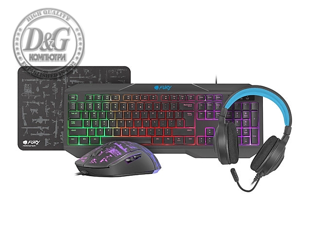 Fury Gaming Combo Set 4in1 Thunderstreak 3.0 Keyboard + Mouse + Headphones + Mousepad, US Layout