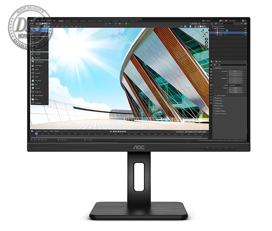 AOC 24P2Q, 23.8" WLED IPS, 1920x1080@75Hz, 4ms GtG, 250cd/m2, 1000:1, DC50M:1, Adaptive Sync, FlickerFree, Low Blue Light, 2Wx2, Tilt, Height Adjust, Pivot, Swivel, D-SUB, DVI, HDMI, DP, 4xUSB 3.2