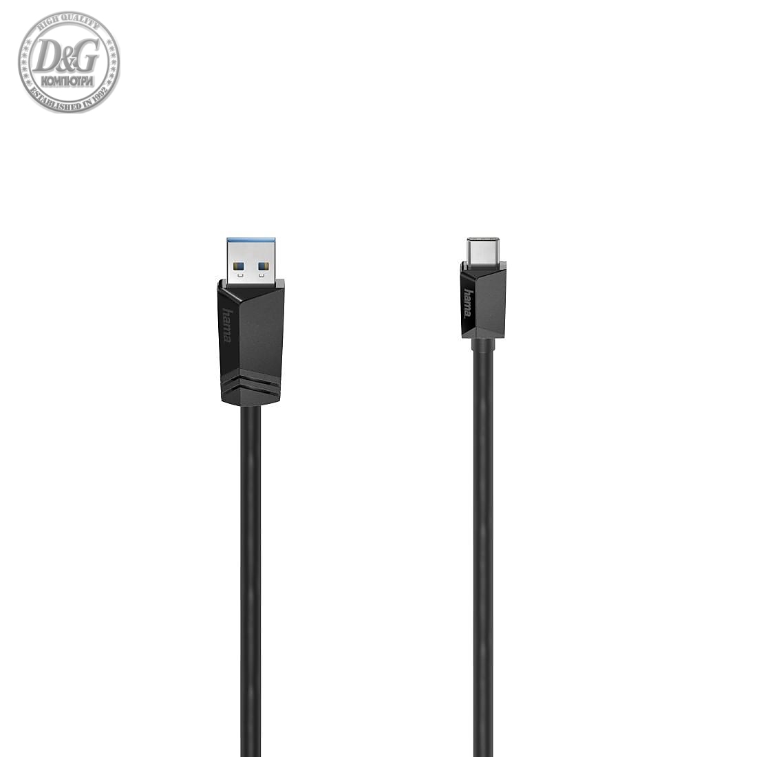 Кабел HAMA 200651 USB-C мъжко-USB-A мъжко, USB 3.2 Gen 1, 5Gbit/s, 0.75 м., Черен