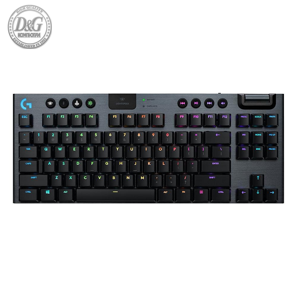 Безжична геймърска механична клавиатура Logitech, G915 TKL Black Lightsync RGB, Tactile суичове