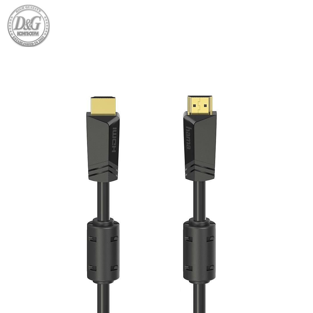 Кабел HAMA High Speed, HDMI мъжко - HDMI мъжко, 4K, 18GB/s, Ethernet , 10 м, позл. конектори, 2 филтъра