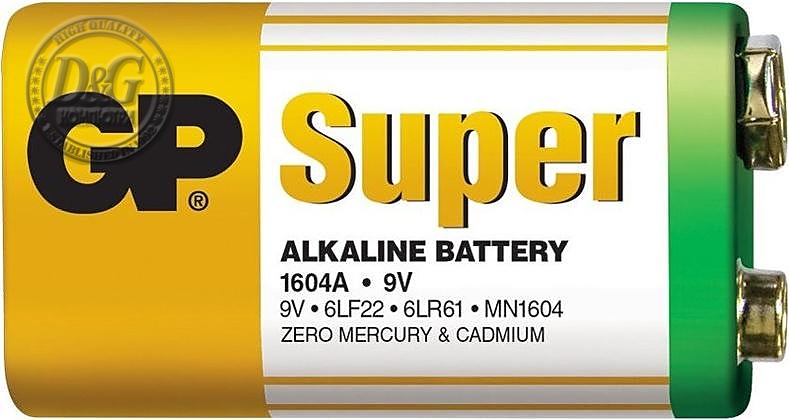 Алкална батерия GP SUPER 6LF22, 6LR61, 9V, 1 бр. shrink, 1604A