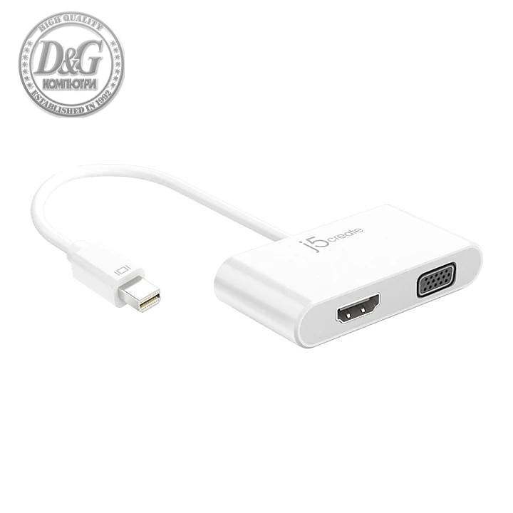 Адаптер j5create JDA172,  mini DisplayPort към 4K HDMI / VGA, 125мм