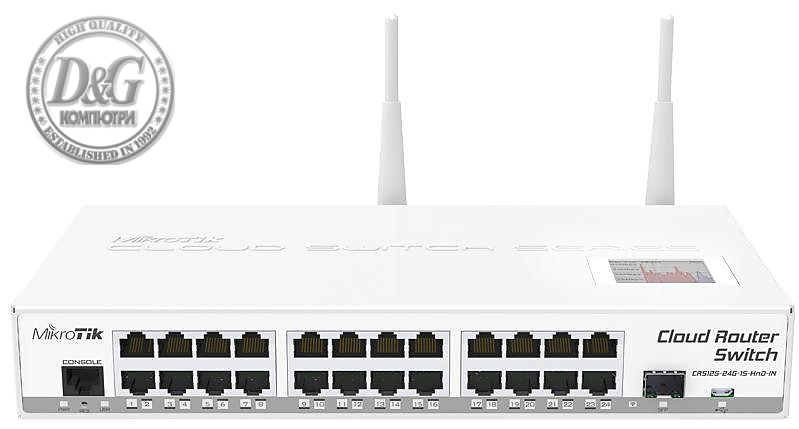 Рутер MikroTik CRS125-24G-1S-2HND-IN, CPU 600MHz, 128MB, 24 порта, WiFi