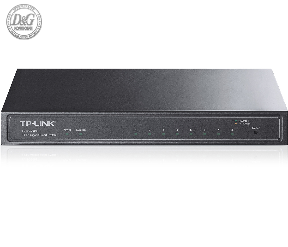 Комутатор TP-LINK TL-SG2008, 8x GbE портa, управляем, 802.1Q VLAN, настолен