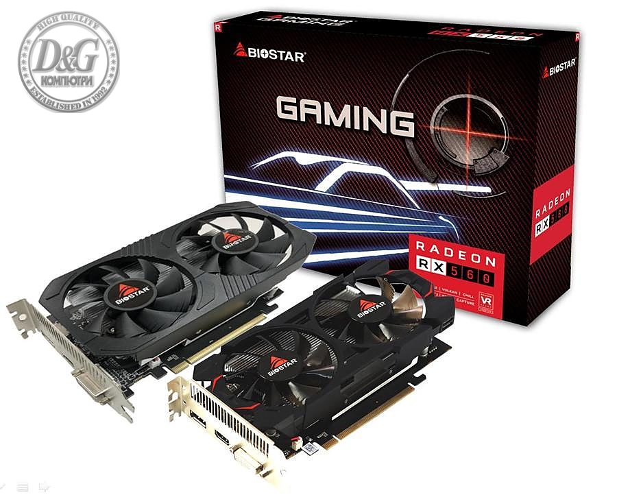 Видео карта BIOSTAR Radeon RX560, 4GB, GDDR5, 128 bit, DVI-I, HDMI, DisplayPort