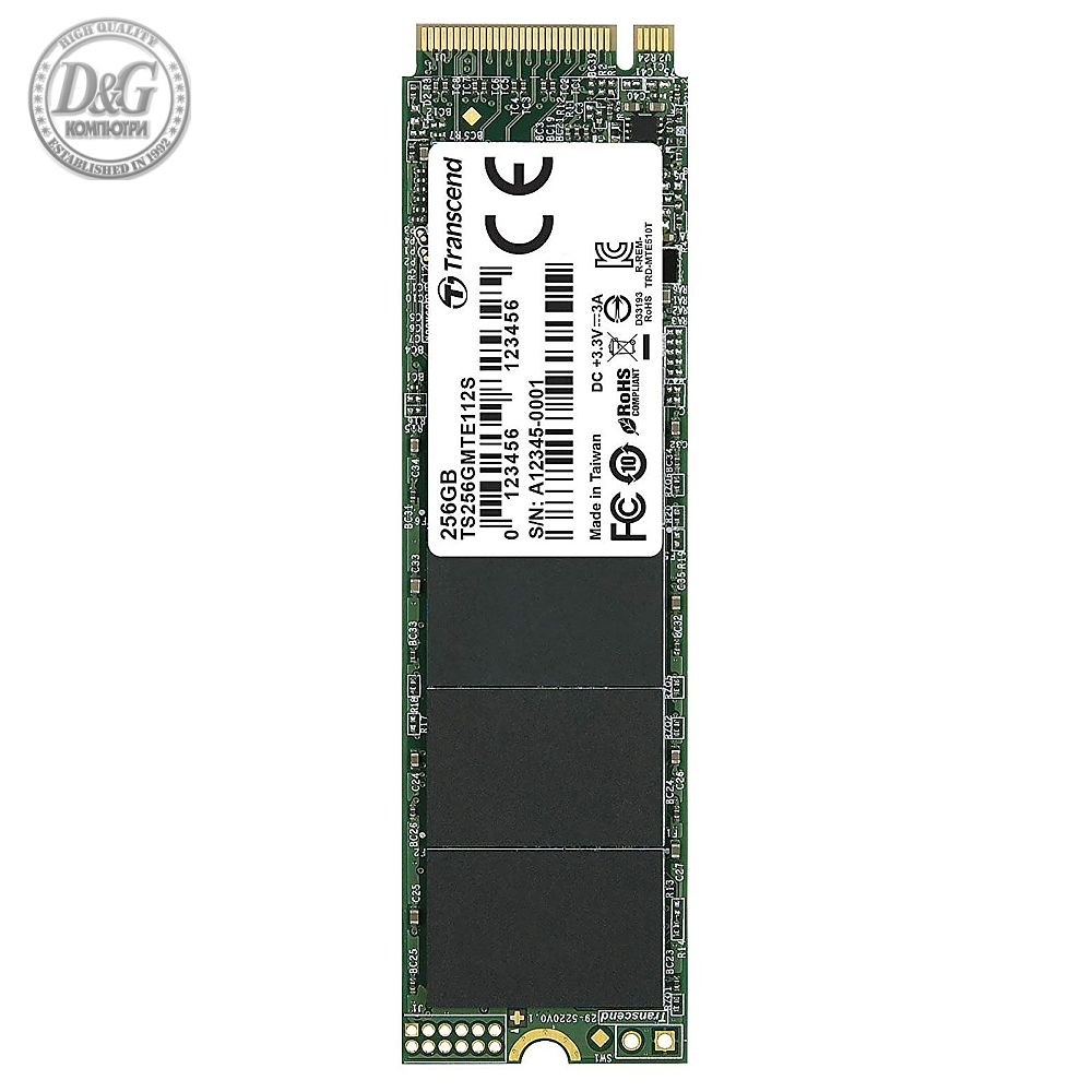 Transcend 256GB, M.2 2280, PCIe Gen3x4, M-Key, 3D TLC, DRAM-less