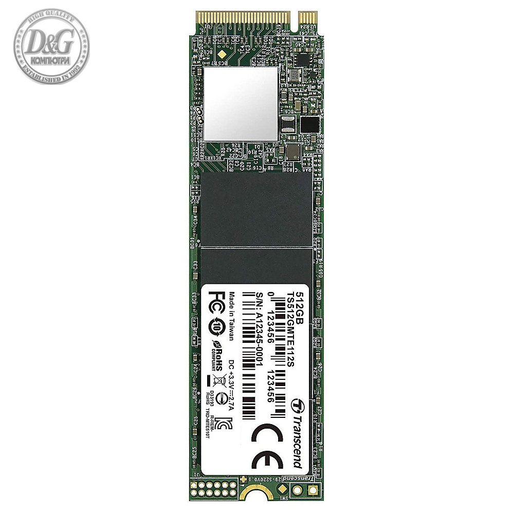 Transcend 512GB, M.2 2280, PCIe Gen3x4, M-Key, 3D TLC, DRAM-less