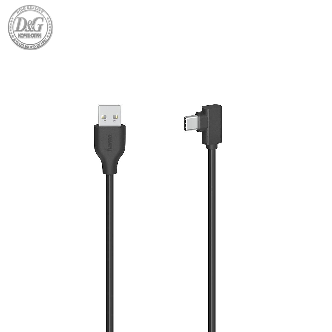 Кабел HAMA USB-C мъжко- USB A, 90&deg;, 0.75 м, USB 2.0, 480Mbit/s, Черен