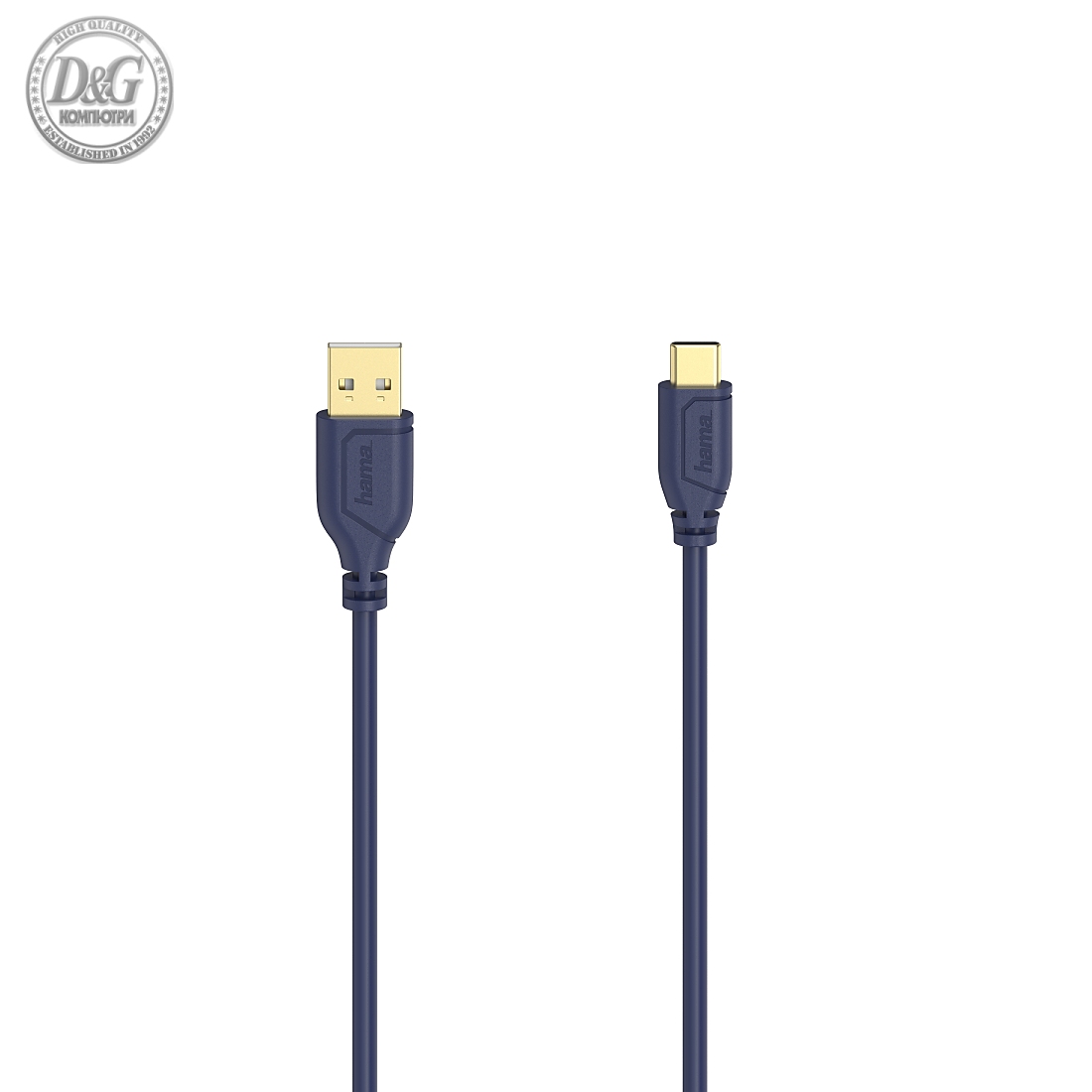 Кабел Hama Flexi-Slim USB-C - USB-A 2.0 мъжко, 0.75м,тънък, позлатен, син