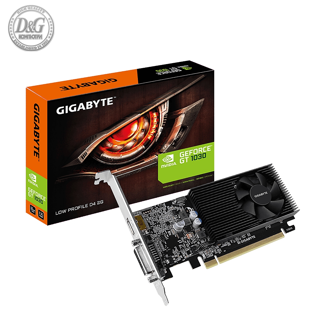 Видео карта GIGABYTE GeForce&reg; GT 1030 D4 2GB DDR4 64 bit, Low Profile, DVI-D, HDMI