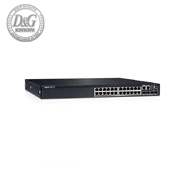 Dell EMC PowerSwitch N2224PX-ON, 24x1/2.5G, PoE 30W/60W, 4x25G, 2x40G Stacking, 1xAC PSU, IO/PS airflow, OS6, Lifetime Limited Hardware Warranty