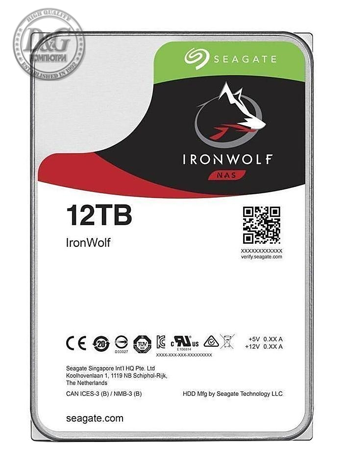 Хард диск SEAGATE IronWolf, 12TB, 256MB, 7200 rpm, SATA 6.0Gb/s, ST12000VN0008