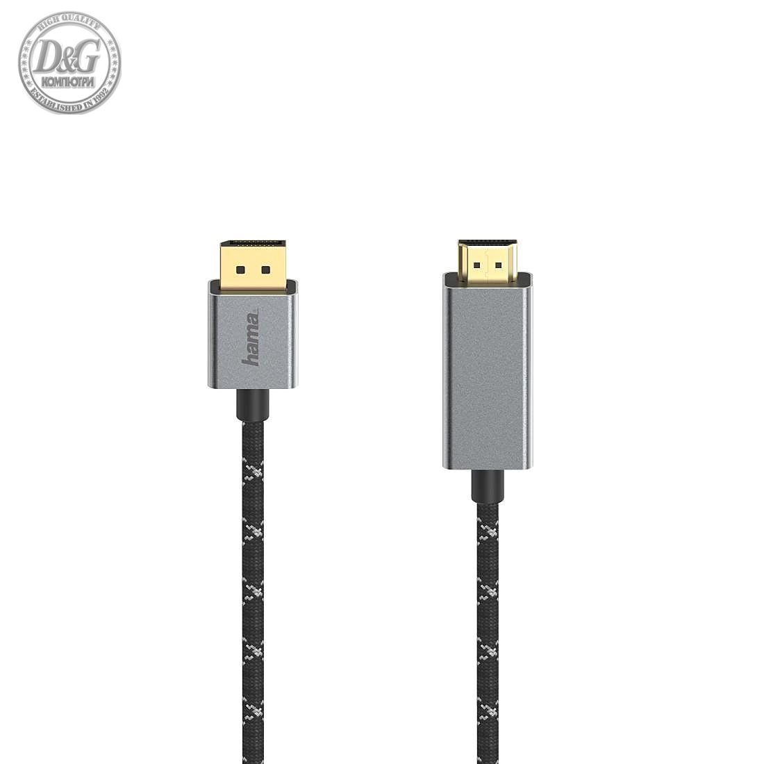 Кабел HAMA DisplayPort мъжко - HDMI мъжко, Ultra-HD, 4K@60 Hz, 1.5м, Алуминий, Позлатени конектори