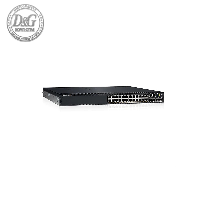 Dell EMC PowerSwitch N3224PX-ON, 24x10M/100M/1G/ 2.5G/5G/10G BASE-T RJ45 with 802.3bt Type-4 (90W) PoE, 4x 25G SFP28 ports, 2x 100G QSFP28, 1x1600W AC PSU, 1 EPS (optional), IO/PS