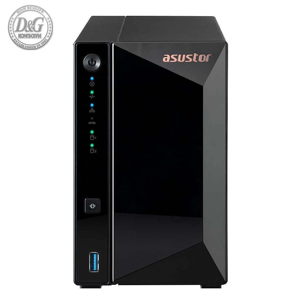 Asustor AS3302T, 2 bay NAS, Realtek RTD1296, Quad-Core, 1.4GHz, 2GB DDR4(not ex.), 2.5GbE x1, USB3.2 Gen1 x3, WOW (Wake on WAN), Ttoolless installation, with hot-swappable tray, hardware encryption, MyArchive, EZ connect, EZ Sync, WoL, System Sleep Mode