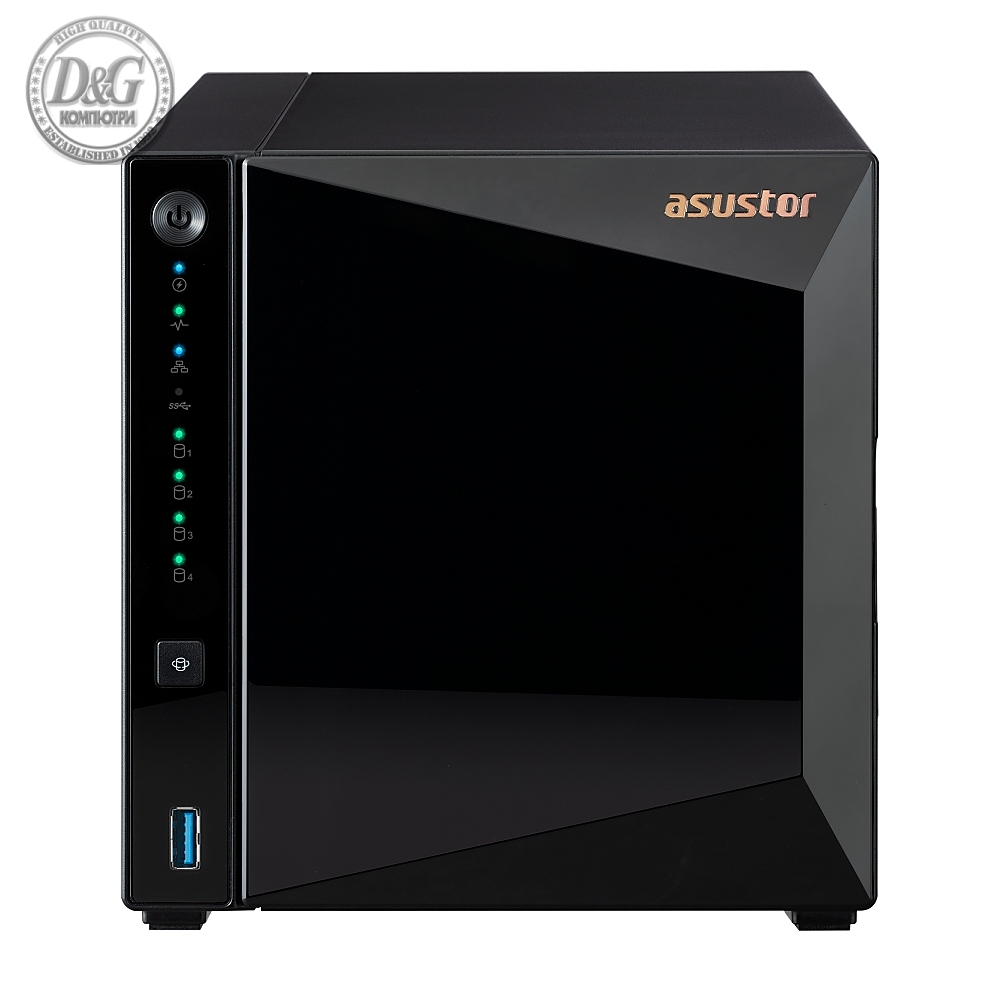 Asustor AS3304T, 4 bay NAS, Realtek RTD1296, Quad-Core, 1.4GHz, 2GB DDR4 (not ex.), 2.5GbE x1, USB3.2 Gen1 x3, WOW (Wake on WAN), Ttoolless installation, with hot-swappable tray, hardware encryption, MyArchive, EZ connect, EZ Sync, WoL, System Sleep Mode