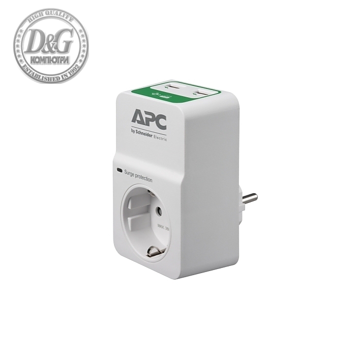 APC Essential SurgeArrest 1 Outlet 230V, 2 Port USB Charger, Germany