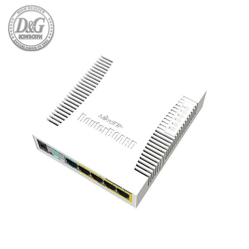 Суич MikroTik RB260GSP, 5-port 10/10/1000+1xSFP, PoE