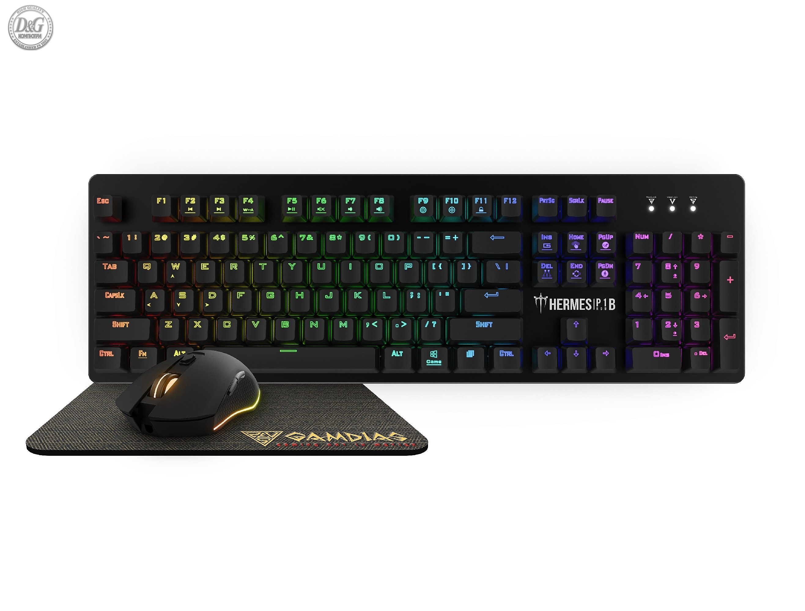 Gamdias Геймърски комплект Gaming COMBO Mechanical HERMES P1B 3-in-1 - Keyboard, Mouse, Mousepad