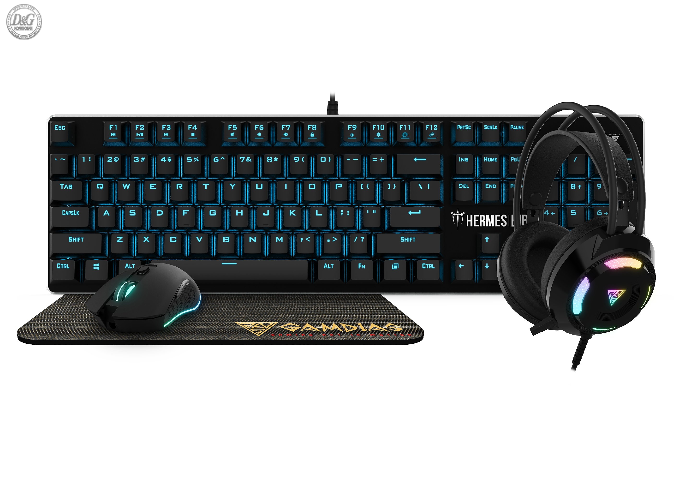 Gamdias Геймърски комплект Gaming COMBO Mechanical HERMES E1B 4-in-1 - Keyboard, Mouse, Headset, Mousepad