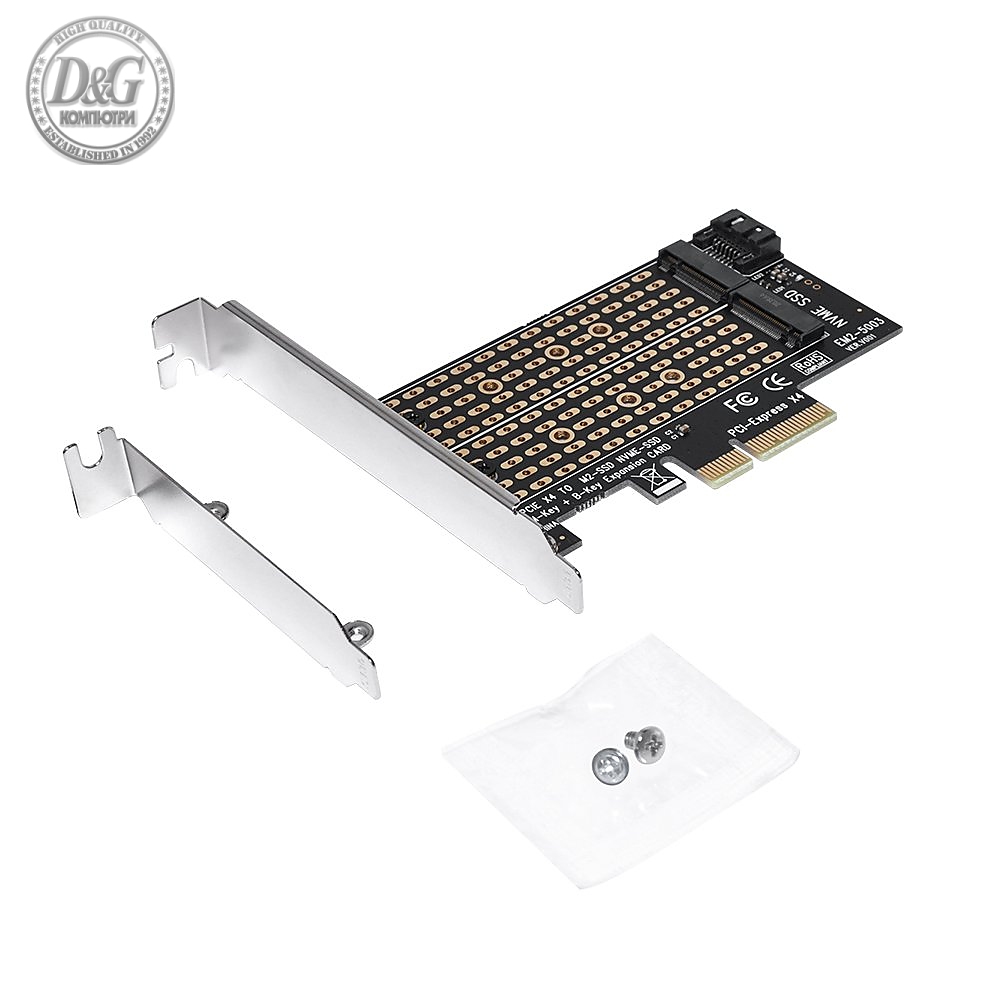 Makki Адаптер M2 SSD NVMe+SATA (M-key+B-key) to PCI Express 3.0 4x adapter - MAKKI-M2-PCIE-2X