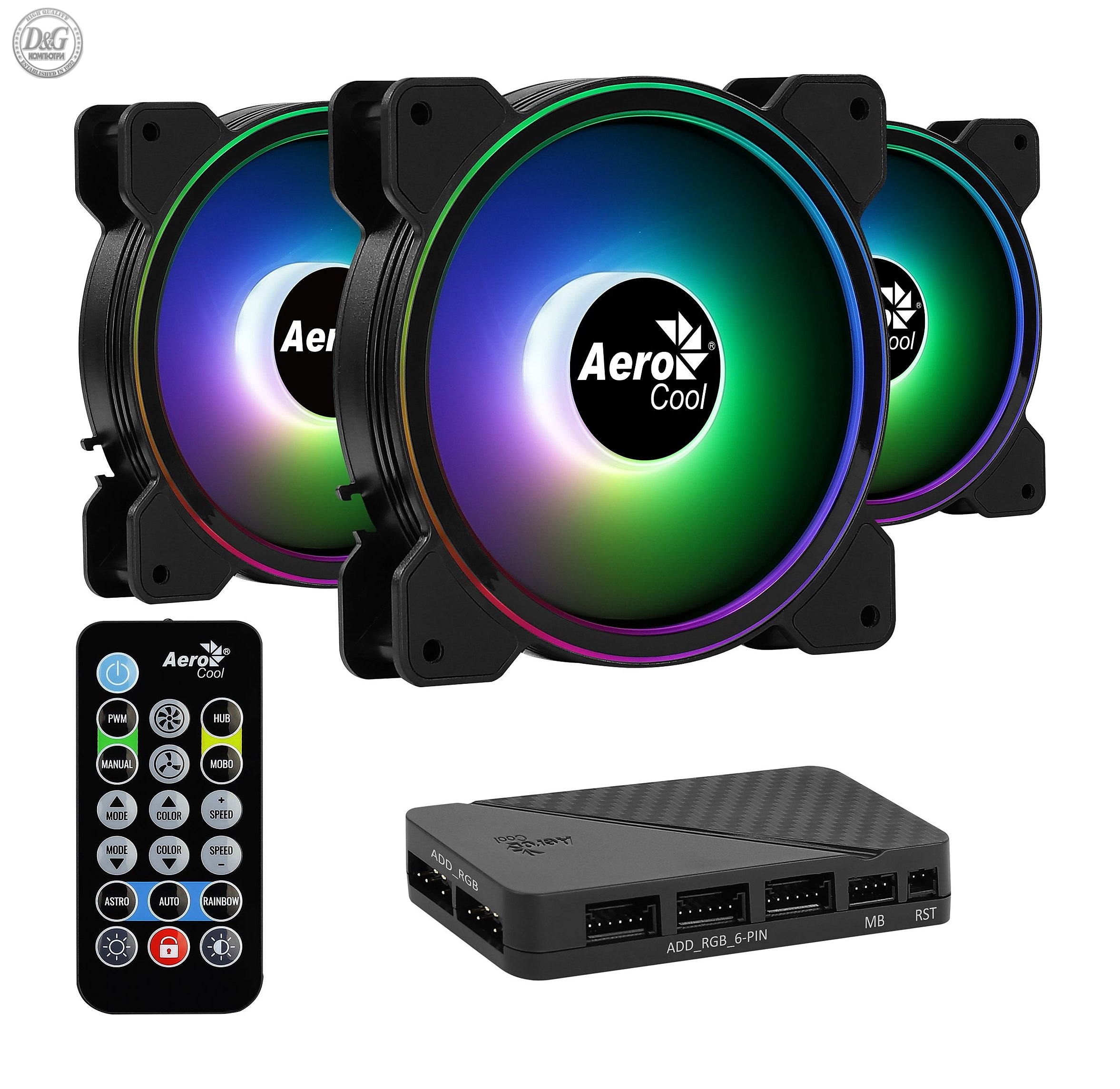 AeroCool комплект вентилатори Fan Pack 3-in-1 3x120mm - Saturn 12F ARGB Pro - Addressable RGB with Hub, Remote - ACF3-ST10247.01