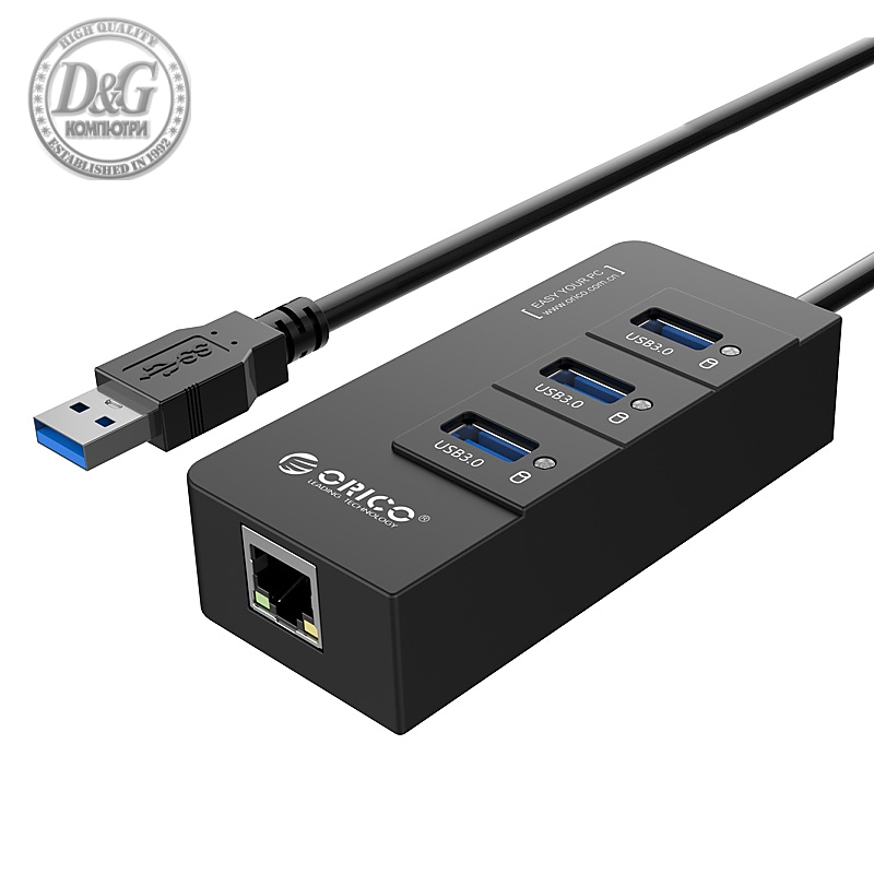 Orico хъб USB3.0 HUB 4 port + LAN - HR01-U3