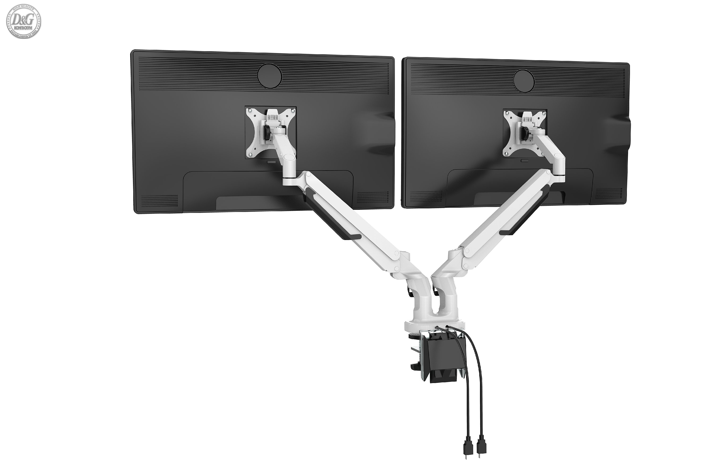 Makki Стойка за два монитора Monitor Mount - GL732 Aluminuim White - 2 Monitors, Gas Lifters, 2 x USB3.0 - MA-GL732-U3-WH