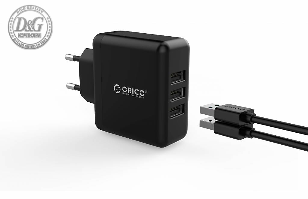 Orico зарядно за стена Smart Charger 220V - 15W 3 port black - WHC-3U