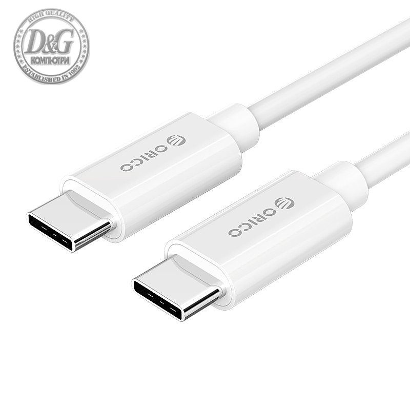 Orico Кабел Cable - Type-C to Type-C - 3A, white, 1m - BCU-10