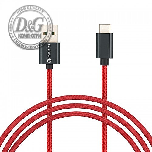 Orico кабел Cable - USB2.0 Type A to Type-C - 5A Fast Charging, Kevlar Braided, 1m - KAC-10-RD