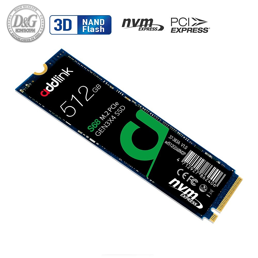 Addlink диск SSD S68 512GB - M.2 2280 PCI Express 3D Nand 1700/1500 MB/s - ad512GBS68M2P