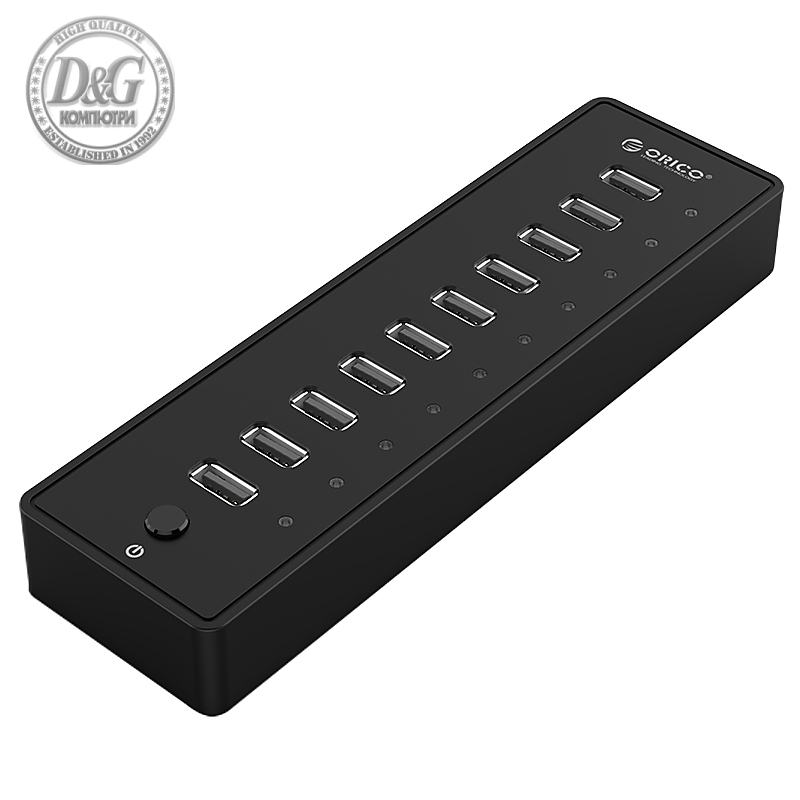 Orico хъб USB 10-port HUB with power adapter -  P10-U2-V1-EU-BK