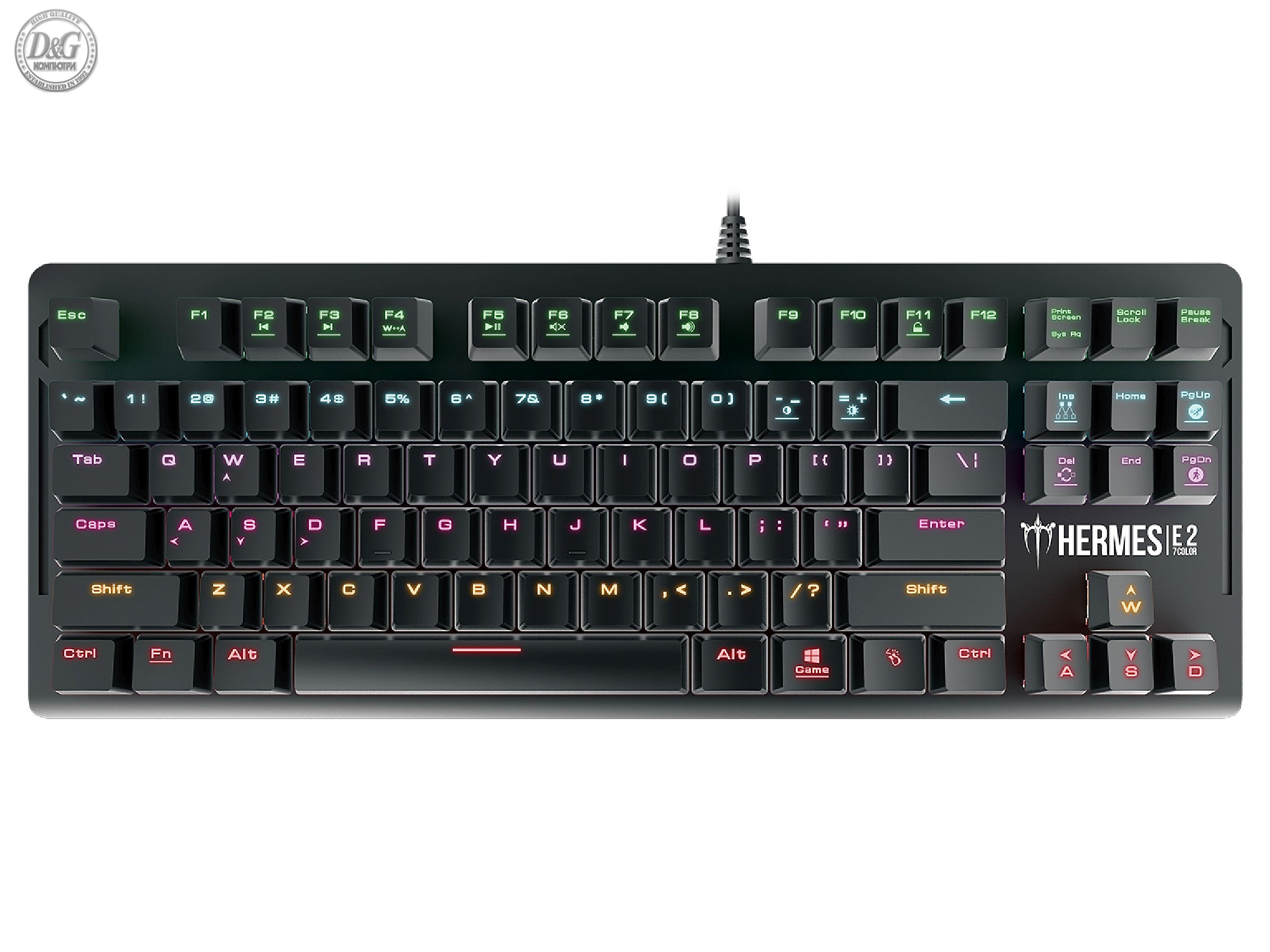 Gamdias геймърска клавиатура Gaming Keyboard Mechanical 87 keys - HERMES E2 7 COLOR