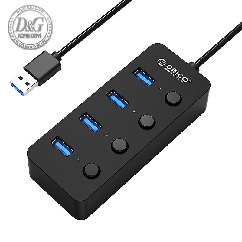 Orico хъб USB3.0 HUB 4 port black, 4 On/Off buttons - W9PH4-U3-BK