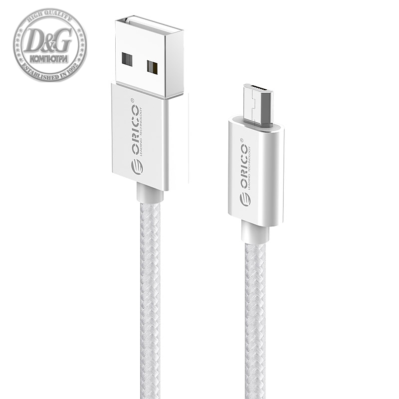 Orico кабел Cable - USB AM to Micro BM 1.0m, 2.4A charging, silver - EDC-10-SV