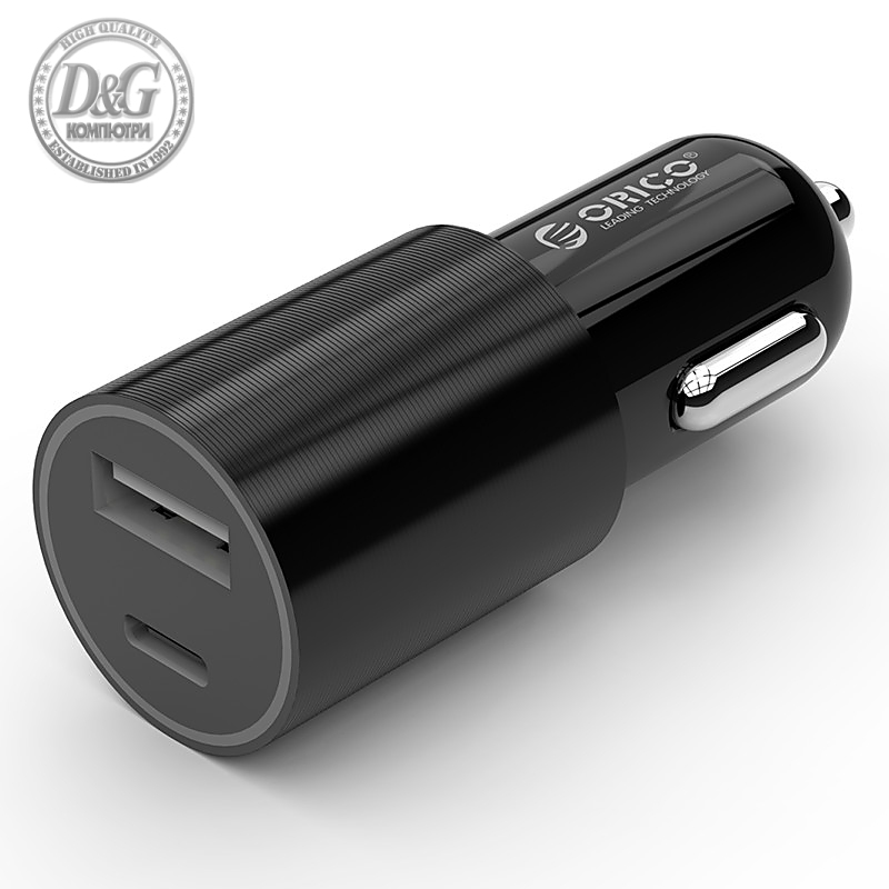 Orico зарядно за кола Charger Car 12V-24V - TYPE C + USB black - UCF-2U